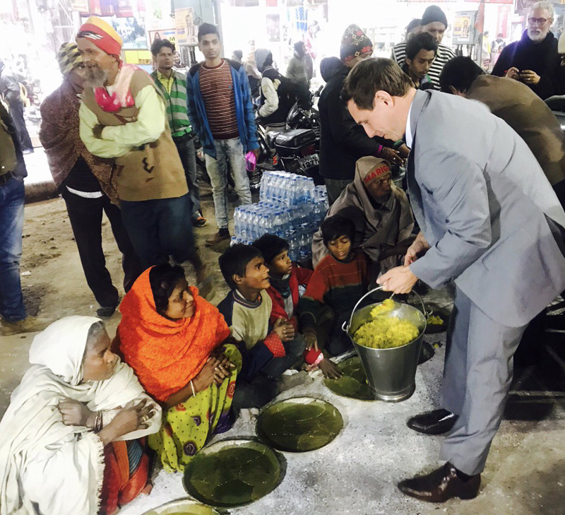 Patrick Brown serving lanagr on the banks of the Ganga in Varanasi