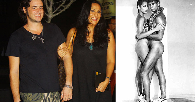 Madhu with husband (left) and in the 1990's famous ad with Milind Soman