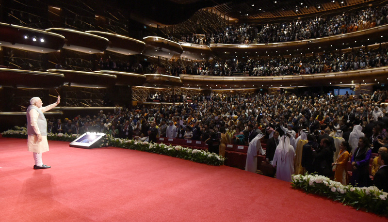 Prime Minister Modi addressing Indian community at Dubai Opera House in Abu Dhabi