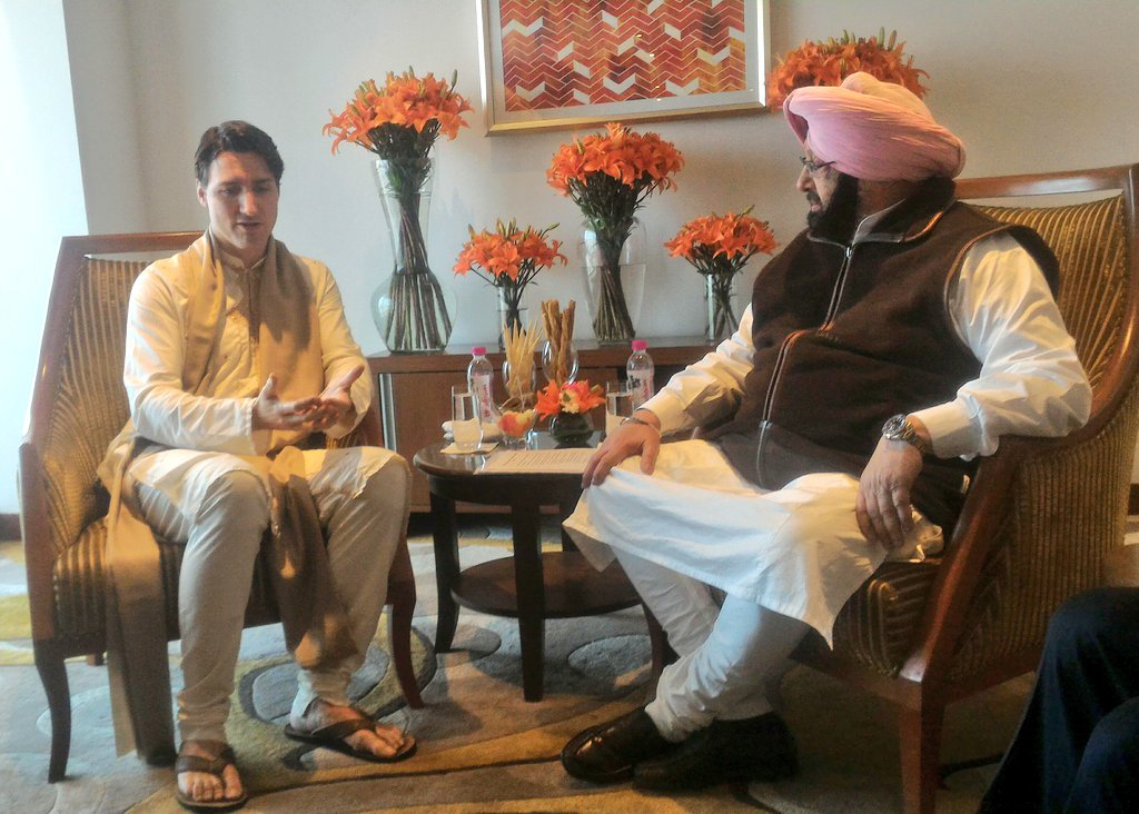 Trudeau with Punjab chief minister Amarinder Singh