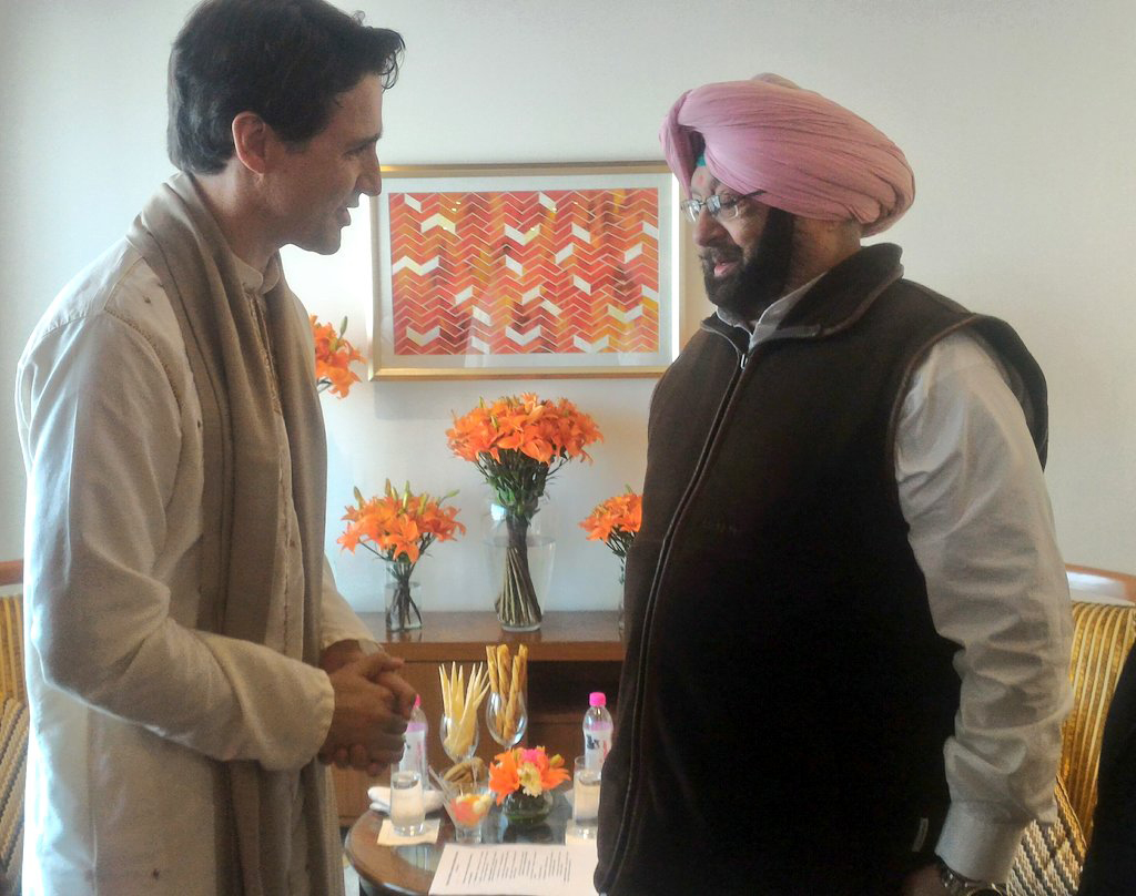 Trudeau with Punjab chief minister Amarinder Singh
