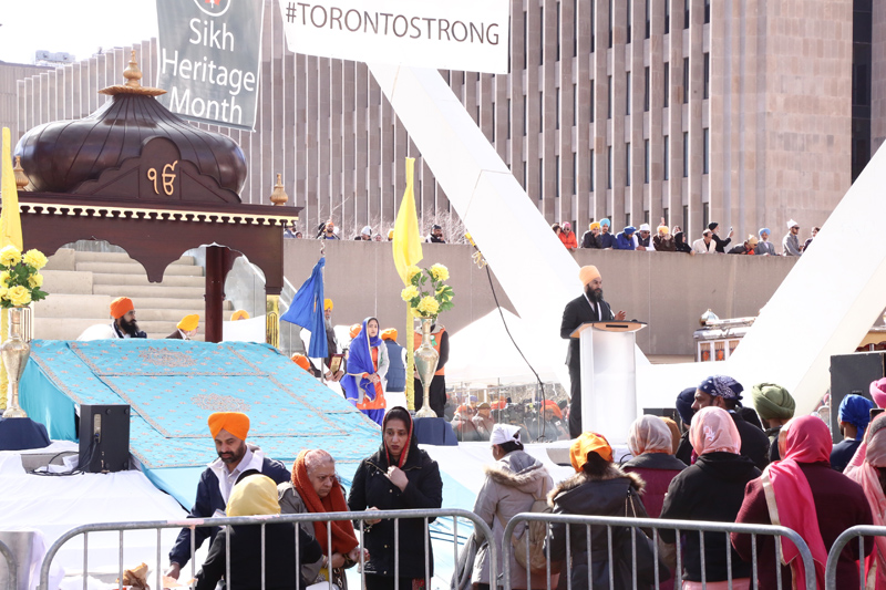 NDP leader Jagmeet Singh speaking at Vaisakhi parade in Toronto