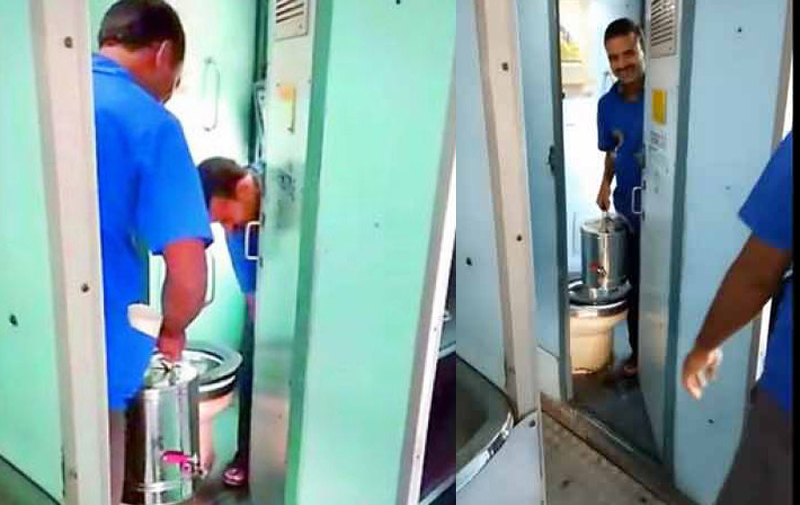 Toilet water for making tea on Indian train