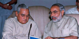 Modi (right) seen with Atal Behari Vajpayee