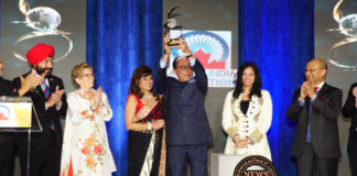 Zee TV founder Subhash Chandra with Global Indian Award in Toronto.