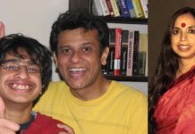 Shonali Bose with her husband and son