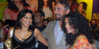 Pooja Bedi (left) with her father Kabir Bedi and his partner Parveen.